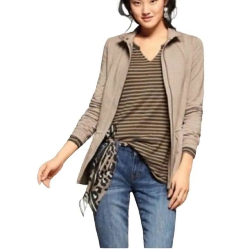 CAbi tan & black striped knit classic comfortable M tunic